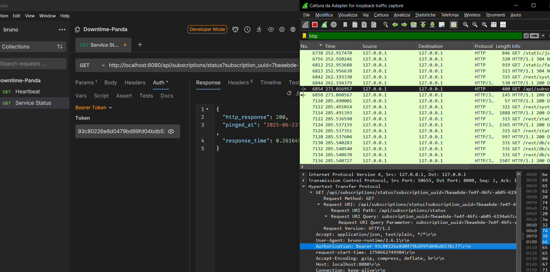 Cattura di pacchetti dell'API in HTTP, usando Wireshark